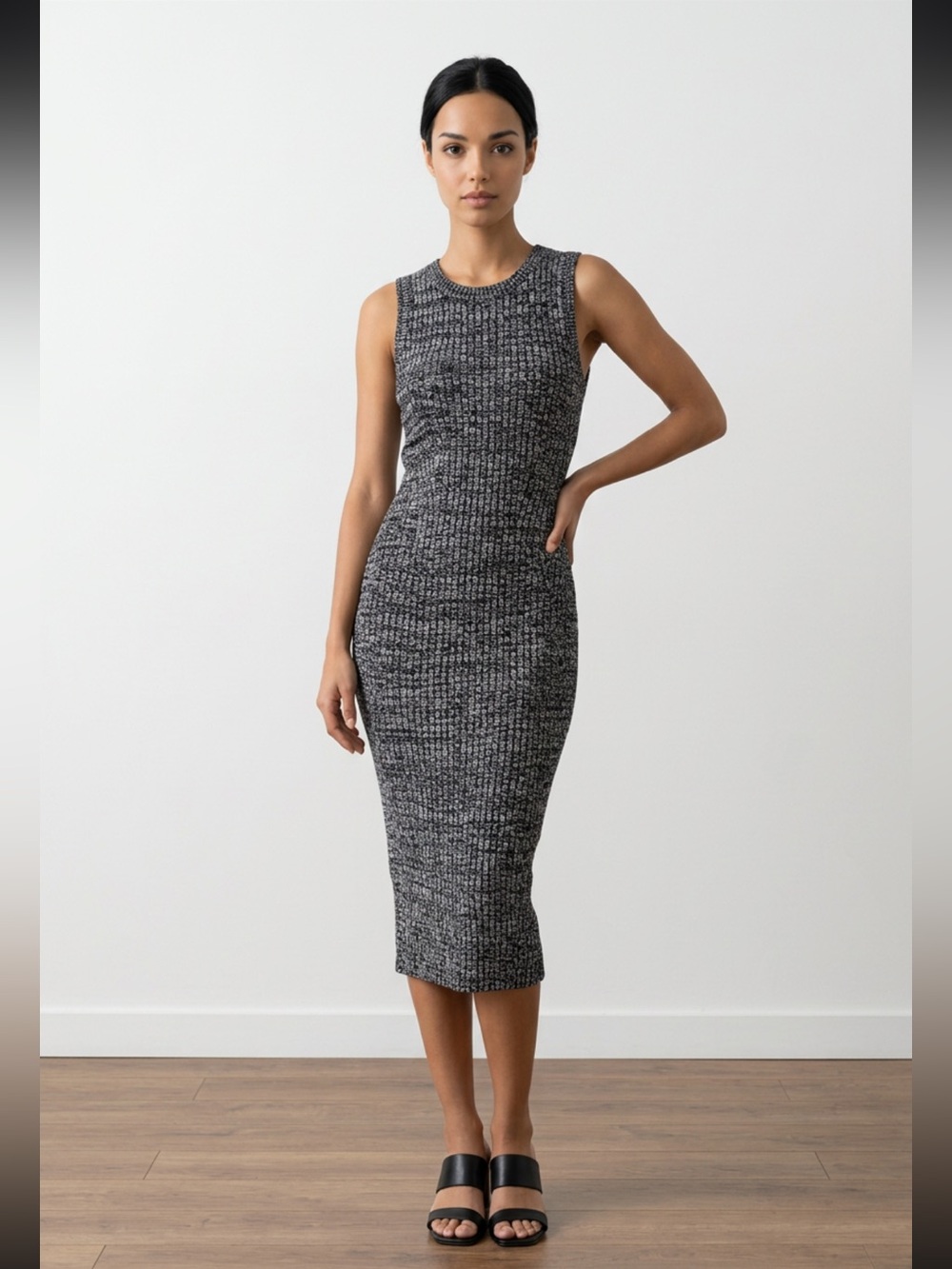 Dynamite Black and Gray Ribbed Midi Dress